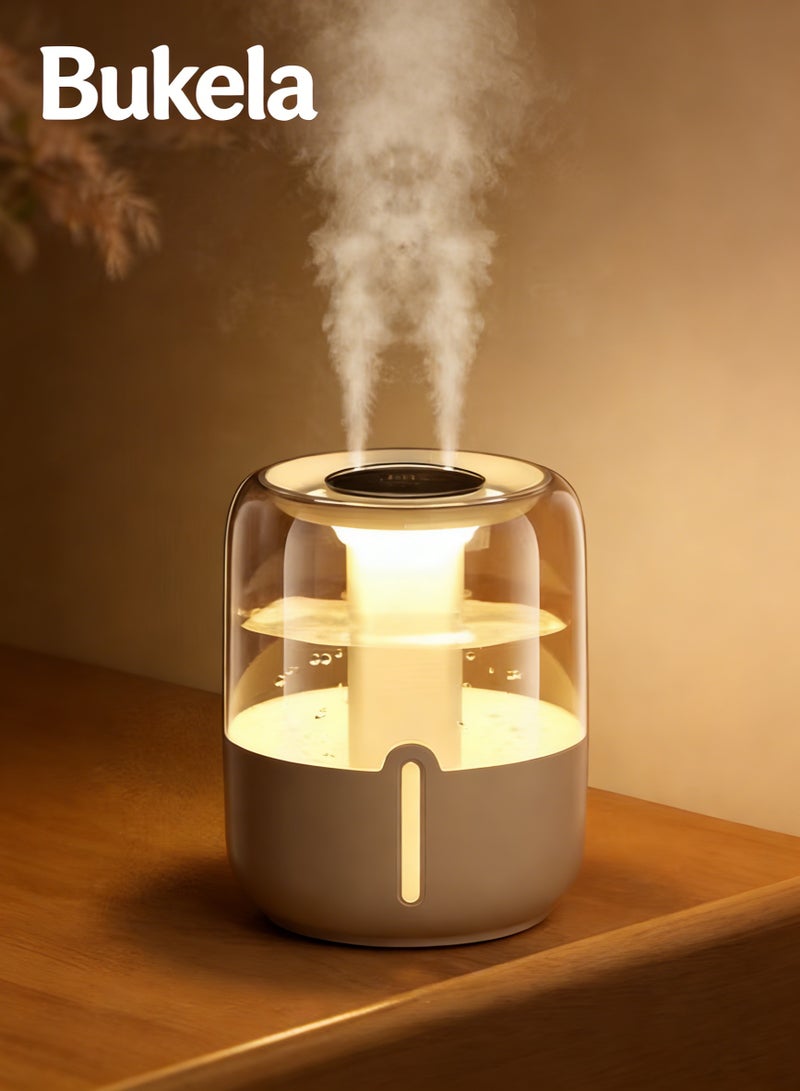 Bukela 4L Air Humidifier with Light and Humidity Display, Humidifier and Air Purifier with 2 Nozzles and Night Light Function, 20 Hours, Quiet (White) - Image 1